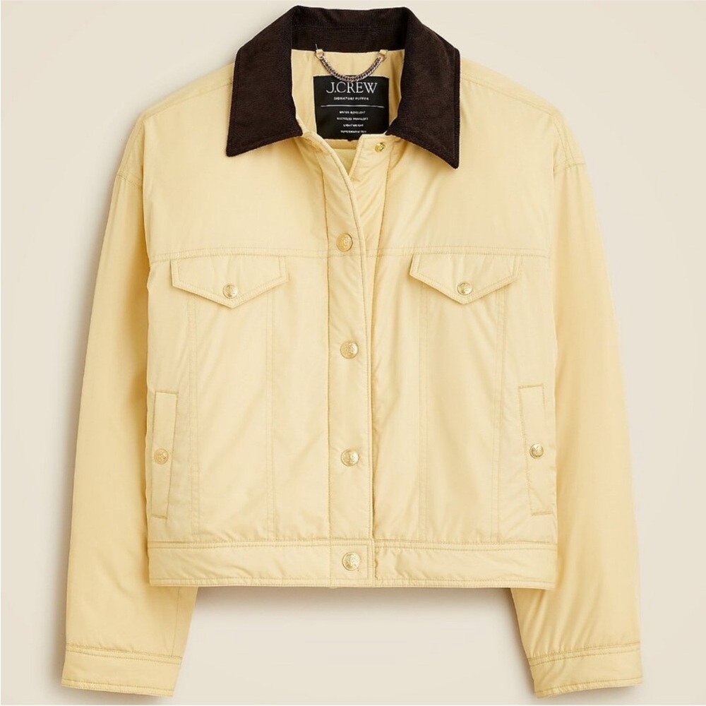 J. Crew Women's Tan Utility Jacket with Dark Brown Collar